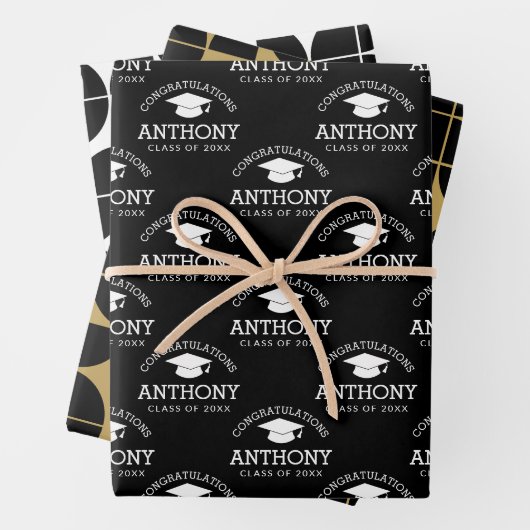 Gefeliciteerd Afstuderen Gradup Cap zwart goud Inpakpapier Vel (In situ)