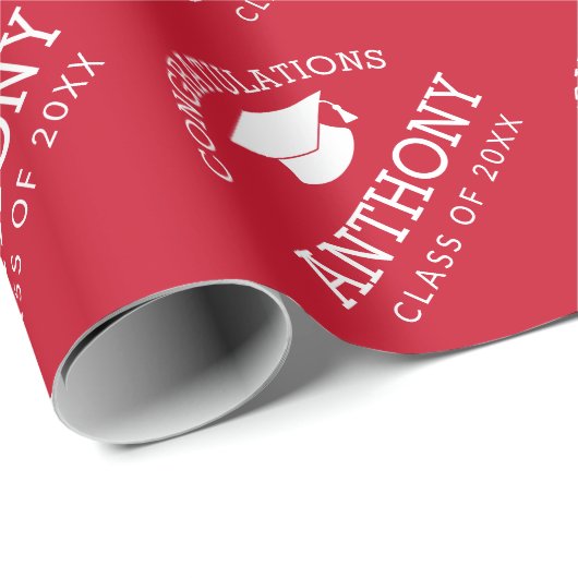 Gefeliciteerd Afstuderen Gradup rood wit Cadeaupapier (Rol Hoek)