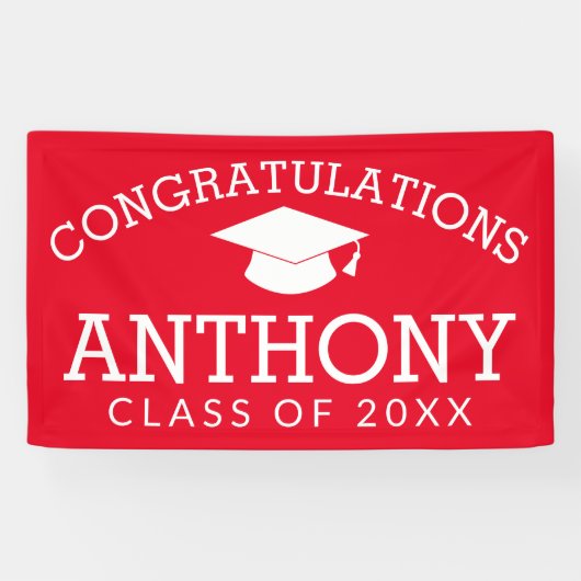 Gefeliciteerd Afstuderen Gradup rood wit Spandoek (Horizontaal)