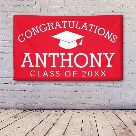 Gefeliciteerd Afstuderen Gradup rood wit Spandoek