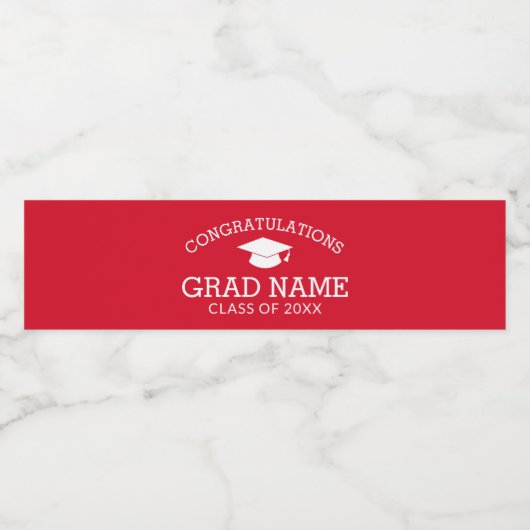 Gefeliciteerd Afstuderen Gradup rood wit Waterfles Etiket (Enkel label)