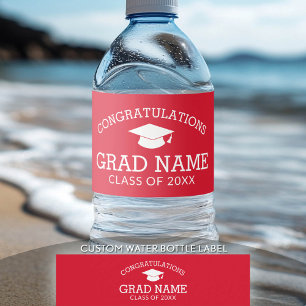 Gefeliciteerd Afstuderen Gradup rood wit Waterfles Etiket