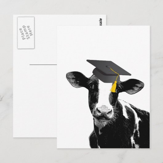 Gefeliciteerd Afstuderen Grappige Koe in Mutse Briefkaart (Voorkant / Achterkant)