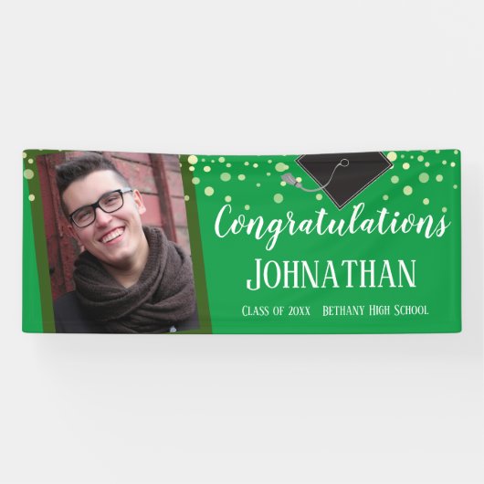 Gefeliciteerd Afstuderen Green Confetti Foto Spandoek (Horizontaal)