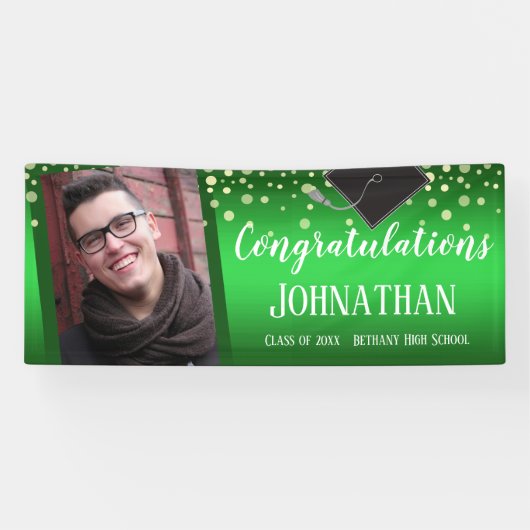 Gefeliciteerd Afstuderen Green Confetti Foto Spandoek (Horizontaal)