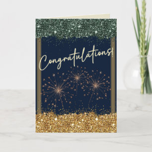 Gefeliciteerd Afstuderen Green & Gold Sparkle Kaart