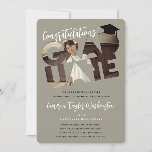 Gefeliciteerd Afstuderen Grey Cutout Foto Afstuder Kaart (Voorkant)