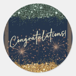 Gefeliciteerd Afstuderen Groen & Goud Glitter Ronde Sticker