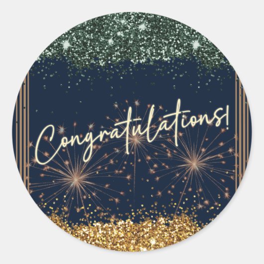Gefeliciteerd Afstuderen Groen & Goud Glitter Ronde Sticker (Voorkant)
