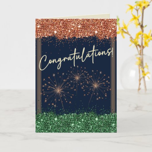 Gefeliciteerd Afstuderen Groen & Oranje Sparkle Kaart (Gele Bloem)