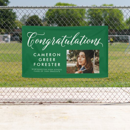 Gefeliciteerd, afstuderen groene foto spandoek (Insitu)