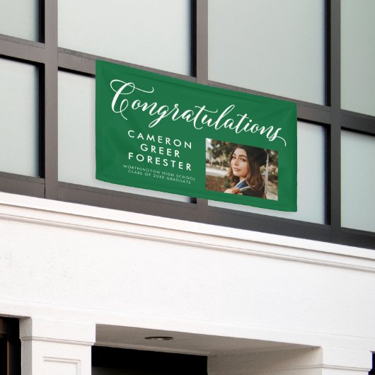 Gefeliciteerd, afstuderen groene foto spandoek (Buitenkant Gebouw)