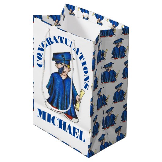 Gefeliciteerd Afstuderen jongen Afstuderen Pet Gow Medium Cadeauzakje (Voorkant Gekanteld)
