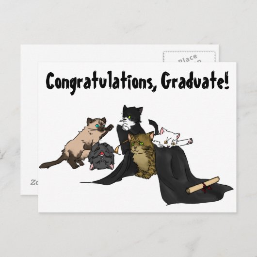Gefeliciteerd, Afstuderen! Kat Kaart. Aankondigingskaart (Voorkant / Achterkant)
