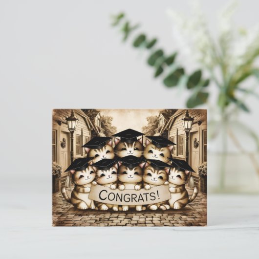 Gefeliciteerd afstuderen  katten briefkaart (Staand voorkant)