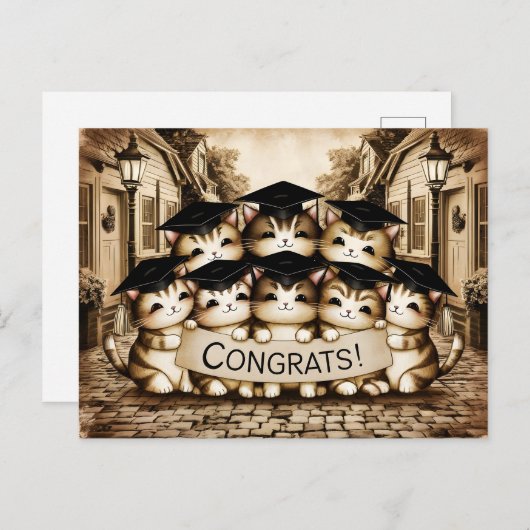 Gefeliciteerd afstuderen katten briefkaart (Voorkant / Achterkant)