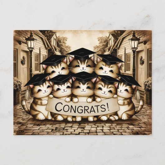 Gefeliciteerd afstuderen katten briefkaart (Voorkant)