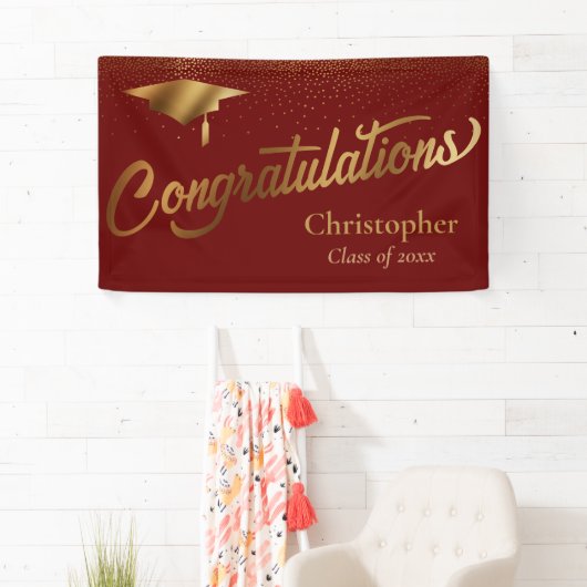 Gefeliciteerd Afstuderen, klasse Gold Burgundy Spandoek (Insitu)