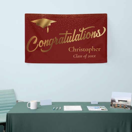 Gefeliciteerd Afstuderen, klasse Gold Burgundy Spandoek (Beurs)