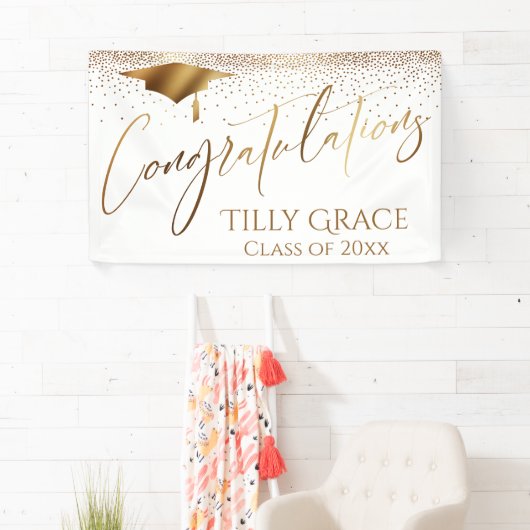 Gefeliciteerd Afstuderen, klasse Gold Confetti Spandoek (Insitu)