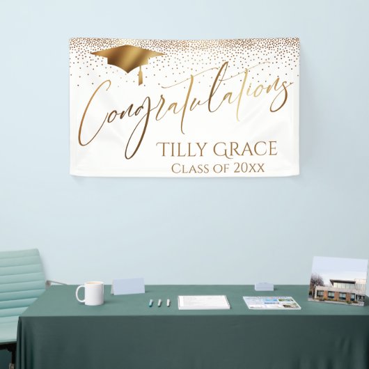 Gefeliciteerd Afstuderen, klasse Gold Confetti Spandoek (Beurs)
