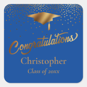 Gefeliciteerd Afstuderen, Klasse van Goud & Blauw Vierkante Sticker