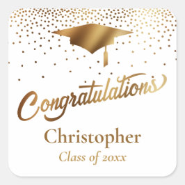 Gefeliciteerd Afstuderen, Klasse van Goud en Wit Vierkante Sticker