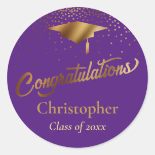 Gefeliciteerd Afstuderen, Klasse van Goud op Paars Ronde Sticker