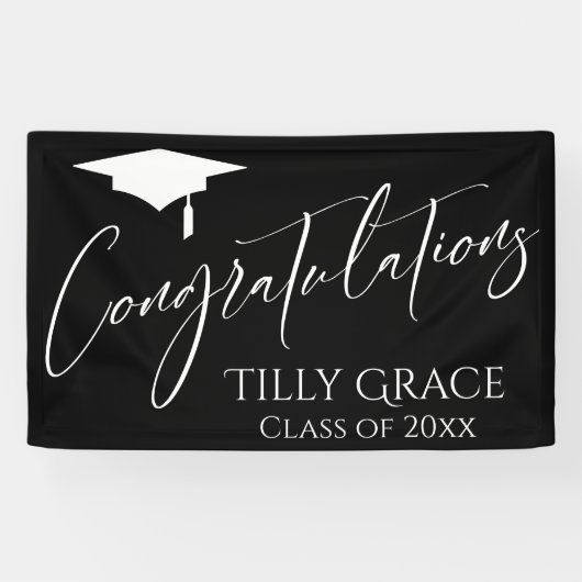 Gefeliciteerd, Afstuderen klasse White op zwart Spandoek (Horizontaal)