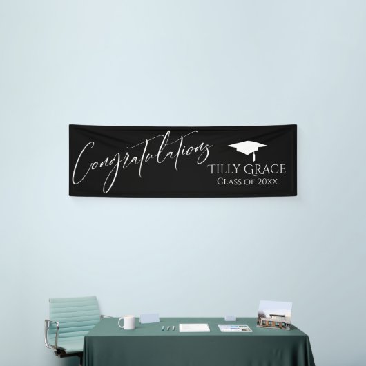 Gefeliciteerd, Afstuderen klasse White op zwart Spandoek (Beurs)