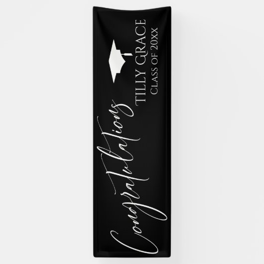 Gefeliciteerd, Afstuderen klasse White op zwart Spandoek (Verticaal)