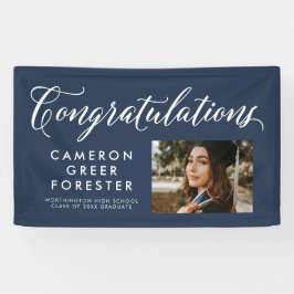 Gefeliciteerd afstuderen marinebanner met foto spandoek