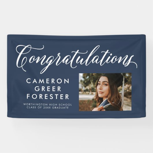 Gefeliciteerd afstuderen marinebanner met foto spandoek (Horizontaal)