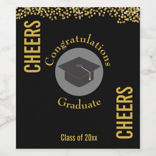 Gefeliciteerd Afstuderen met Black Pet Cheers Wijn Etiket (Enkel label)