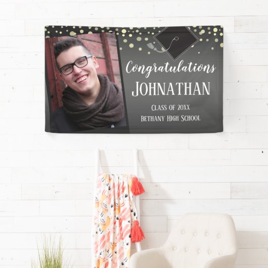 Gefeliciteerd Afstuderen met Confetti Foto Spandoek (Insitu)