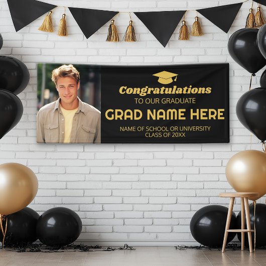 Gefeliciteerd Afstuderen met foto - Zwart Goud Spandoek