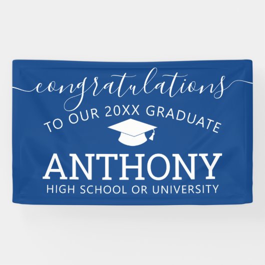 Gefeliciteerd Afstuderen modern blauw virtueel Spandoek (Horizontaal)