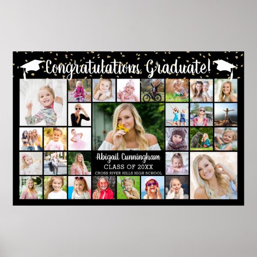 Gefeliciteerd Afstuderen Naam 31 Photo Collage Cus Poster (Voorkant)