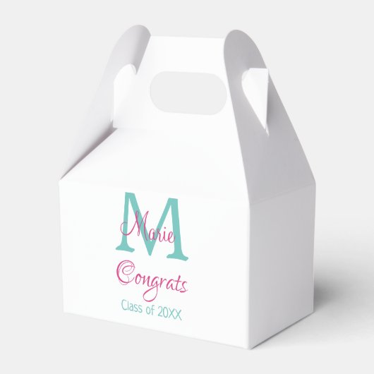 Gefeliciteerd afstuderen naam monogram groen roze bedankdoosjes (Voorkant Zijde)