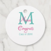 Gefeliciteerd afstuderen naam monogram groen roze  bedankjes labels (Voorkant)