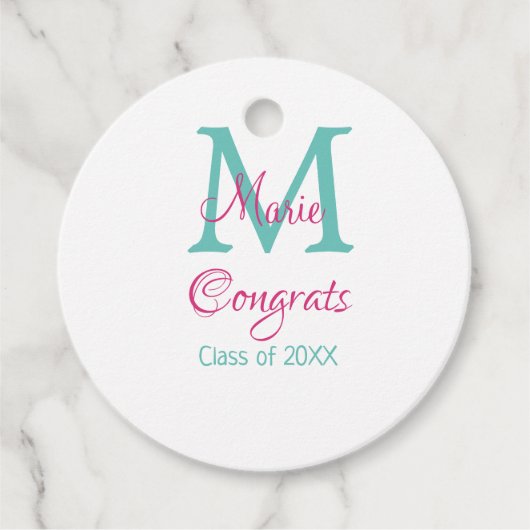 Gefeliciteerd afstuderen naam monogram groen roze  bedankjes labels (Voorkant)