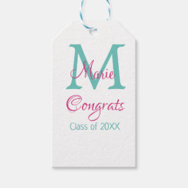 Gefeliciteerd afstuderen naam monogram groen roze  cadeaulabel