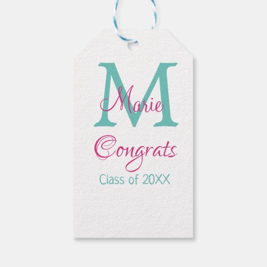 Gefeliciteerd afstuderen naam monogram groen roze  cadeaulabel (Achterkant)