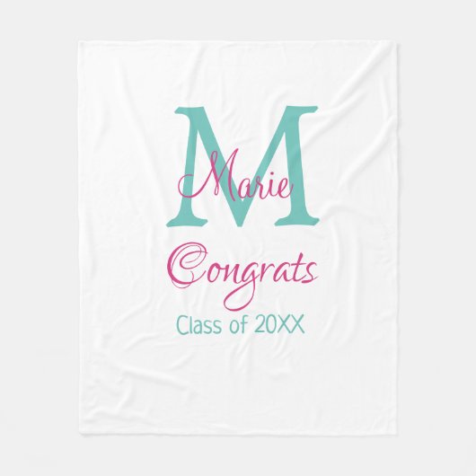 Gefeliciteerd afstuderen naam monogram groen roze  fleece deken (Voorkant)