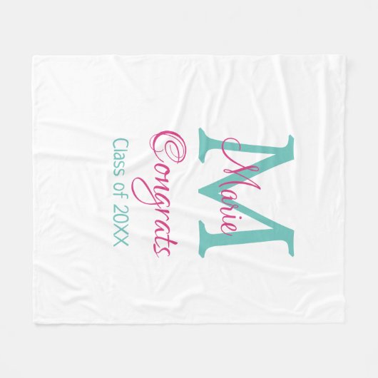 Gefeliciteerd afstuderen naam monogram groen roze  fleece deken (Voorkant (Horizontaal))