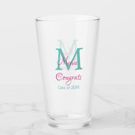 Gefeliciteerd afstuderen naam monogram groen roze glas (Voorkant)