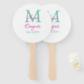 Gefeliciteerd afstuderen naam monogram groen roze  handwaaier (Voorkant en achterkant)