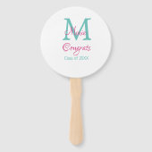 Gefeliciteerd afstuderen naam monogram groen roze handwaaier (Voorkant)