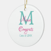 Gefeliciteerd afstuderen naam monogram groen roze  keramisch ornament (Links)