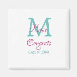 Gefeliciteerd afstuderen naam monogram groen roze  magneet